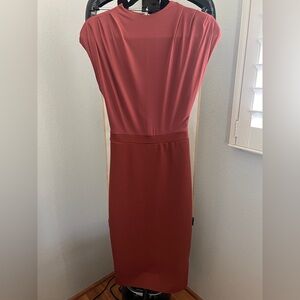 👠🔖DRAPED MOCK NECK MIDI SHEATH DRESS ORANGE RUST🔖👠